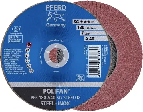 Pferd PFF 180 A 40 SG STEELOX POLIFAN Fächerschleifscheibe K40, 180x22.23mm, 10 Stück