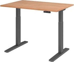 Hammerbacher Ergonomic Aktiv XMKA12 elektrisch höhenverstellbarer Sitz-Steh-Schreibtisch 120x80cm Nussbaum/grau