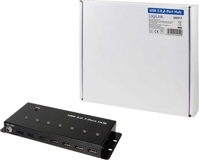 LogiLink Industrial Wallmount USB-Hub, 7x USB-A 3.0, USB-B 3.0 [Buchse]