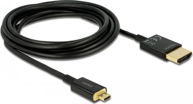DeLOCK Slim 4K High Speed mit Ethernet HDMI 2.0 Kabel Typ-A/Typ-D Micro, 3m