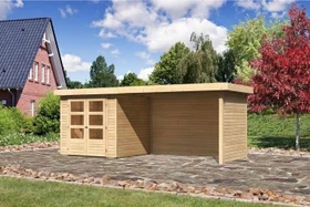 Karibu Askola 2 Gartenhaus inkl. Anbau + Rück- und Seitenwand 2.8m natur