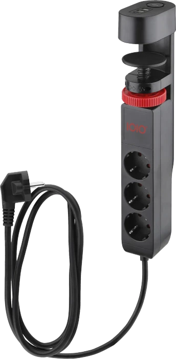 Olympia IOIO SL 3000 Steckdosenleiste mit integrierter Tischhalterung, 3-fach, 1x USB-C/2x USB-A, 1.5m, schwarz/rot