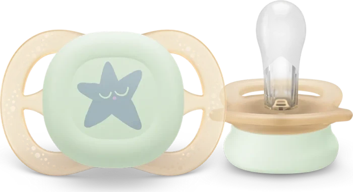 Philips Avent SCF075/17 ultra start Nighttime Beruhigungsschnuller, 0-2M, Silikon, violett/orange, 2 Stück