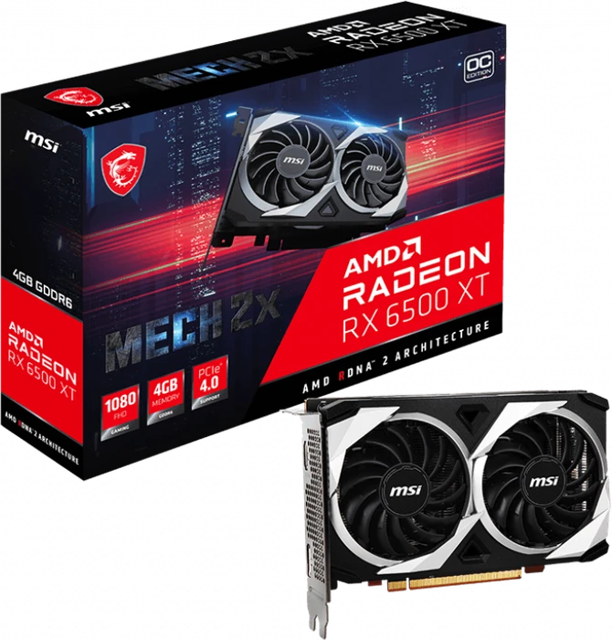 MSI Radeon RX 6500 XT Mech 2X 4G OC, 4GB GDDR6, HDMI, DP