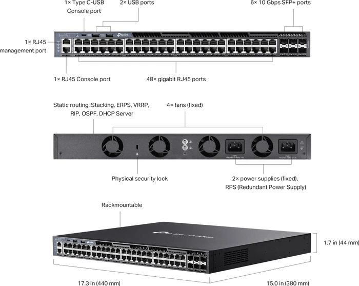 TP-Link Omada SG6600 Rackmount Gigabit Managed Switch, 48x RJ-45, 6x SFP+