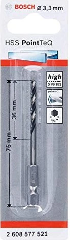 Bosch Professional HSS PointTeQ Spiralbohrer, 3.3x36x75mm, 1 Stück