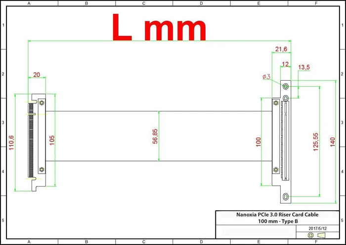 Nanoxia PCIe 3.0 x16 Riser Kabel 100mm Typ B