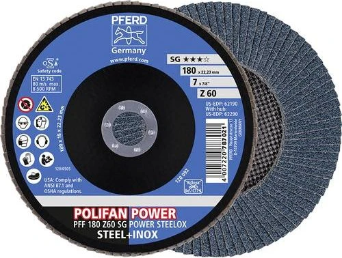 Pferd PFF 180 Z 60 SG POWER STEELOX POLIFAN Fächerschleifscheibe K60, 180x22.23mm, 10 Stück