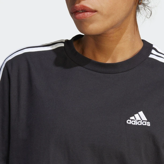 adidas Essentials 3-Streifen Single Jersey Boyfriend T-Shirt kurzarm schwarz (Damen)