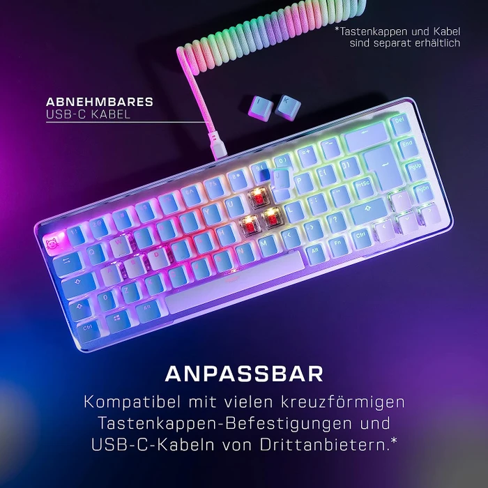 Roccat Vulcan II Mini Air, LEDs RGB, weiß/silber, TITAN II OPTICAL RED, USB/Bluetooth, DE