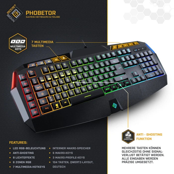 BoostBoxx Phobetor Gaming Desktop RGB Set schwarz, LEDs RGB, USB, DE