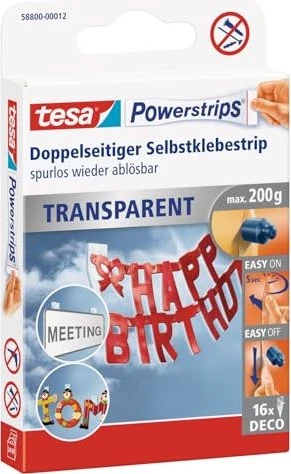 tesa Powerstrips Deco transparent, Klebestreifen, 16 Stück