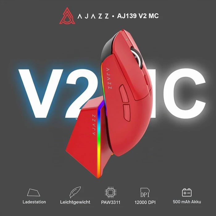 Ajazz AJ139 V2 MC Gaming Mouse mit Ladestation, rot, USB/Bluetooth