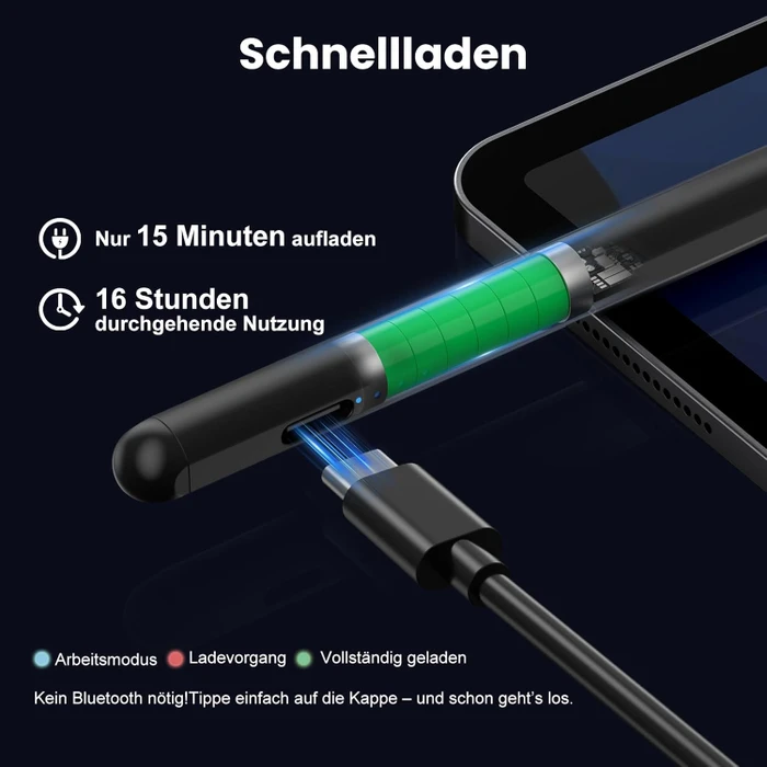 Kingone Stylus Pen Stift für iPad 2018-2026, schwarz, USB-C