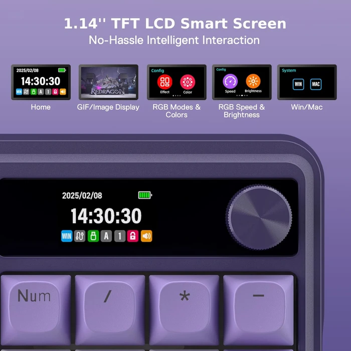 Redragon Terraflare K762 Pro Wireless, White & Purple, LEDs RGB, Mint Mambo, USB/Bluetooth, US