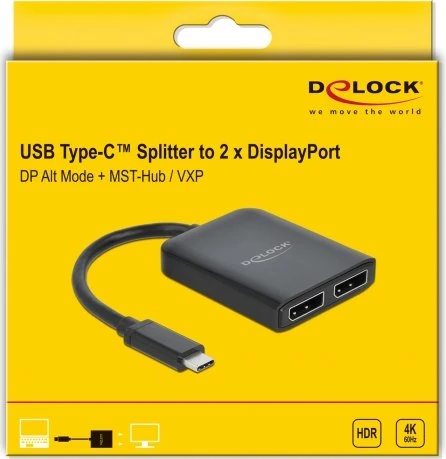 DeLOCK USB-C auf 2x DisplayPort 4K 60Hz Splitter, USB-C [Stecker]