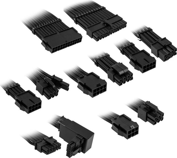 Kolink Core Pro Braided Cable Extension Kit 12V-2x6, Typ 2, Sense-Pins an der Unterseite, Jet Black