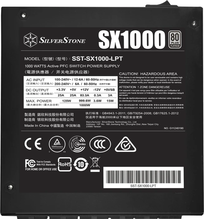 SilverStone SFX-L Series SX1000-LPT Platinum 1000W, SFX-L 3.3, ATX 2.4