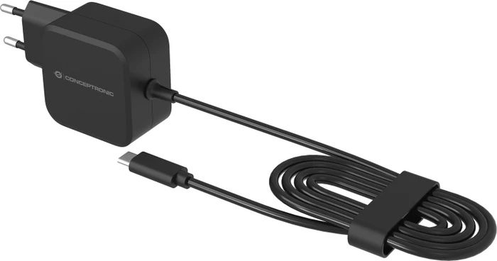 Conceptronic 67W GaN USB-PD-Ladegerät eingebautes USB-C-Kabel schwarz