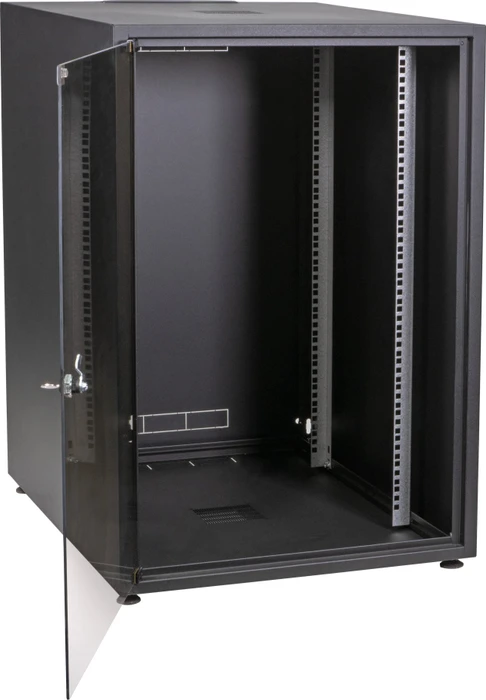 EFB Elektronik OFFICE 19" Netzwerkschrank 18HE, vormontiert, eigenbelüftet, Sicherheitsglastür, IP20, RAL 9005, 600mm tief