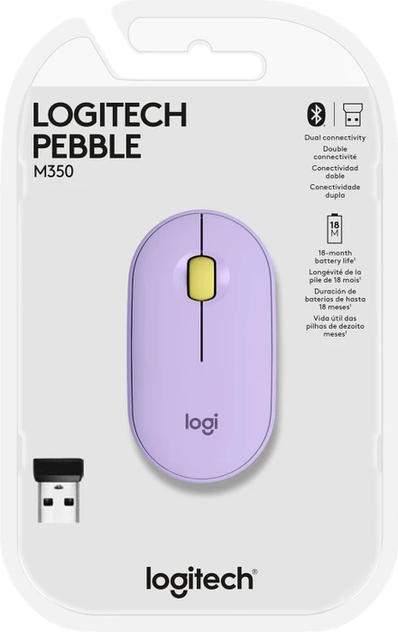 Logitech M350 Pebble Wireless Mouse Lavender Lemonade, USB/Bluetooth