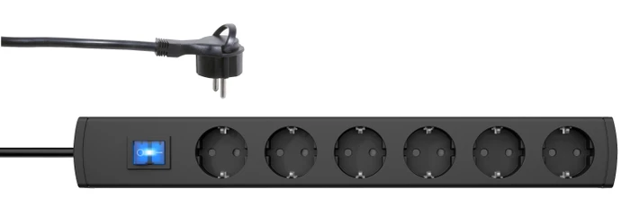 Kopp Steckdosenleiste UNOversal Plus mit Schalter und extraflachem Winkelstecker, 6-fach, 1.4m, schwarz