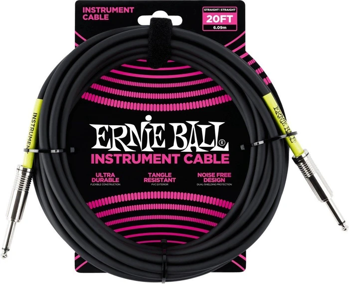 Ernie Ball 20' Straight/Straight Instrument Cable Black