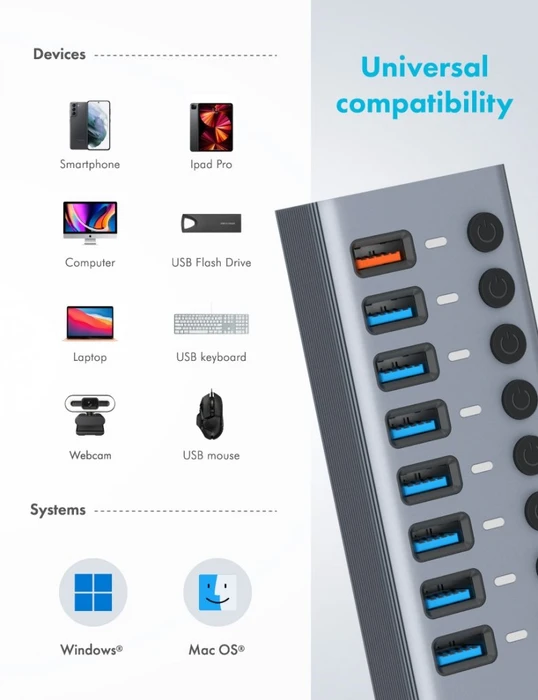 Graugear G-HUB71-A, USB-Hub, 8x USB-A 3.0, USB-B 3.0 [Buchse]