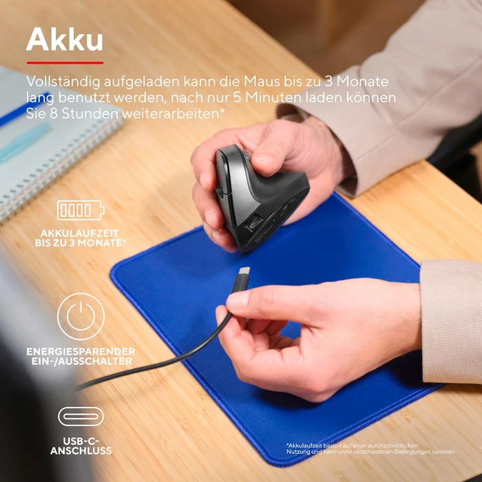Trust Yuno Ergonomic Wireless Mouse schwarz, USB