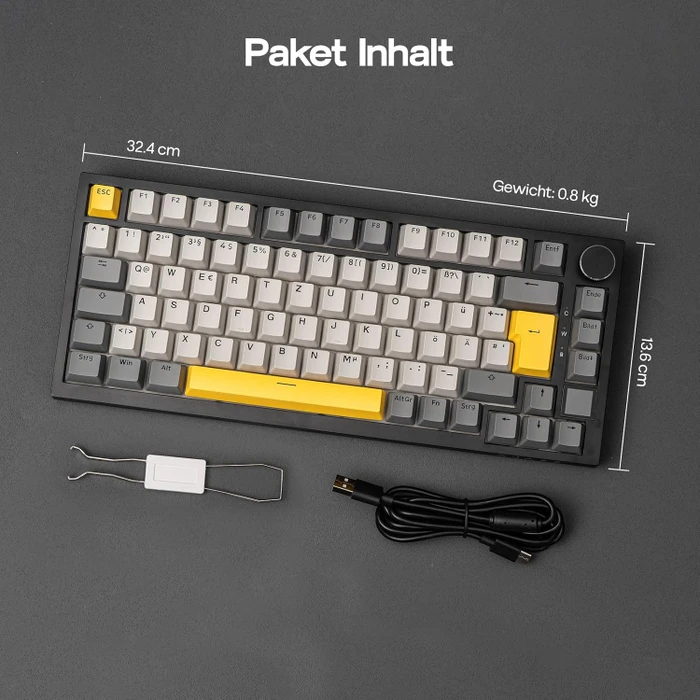 Ajazz AK820 Pro Wireless, Grey, LEDs RGB, hot-swap, Ajazz Gift, USB/Bluetooth, DE