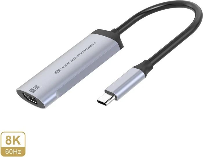 Conceptronic ABBY23G USB-C 3.0 [Stecker] auf HDMI 2.1 [Buchse] 8K, 60Hz, Adapterkabel, grau, 15cm