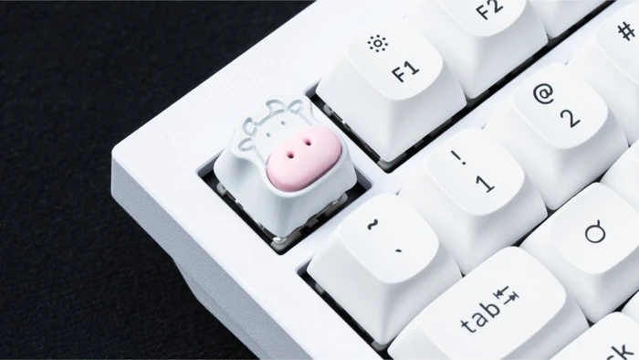 Keychron Cute Cows Alu Alloy Artisan Keycap, Silikon, Aluminium, rosa/weiß, 1 Taste
