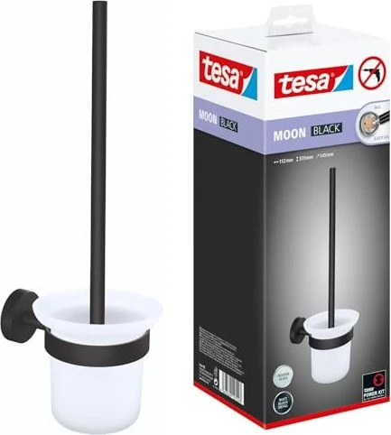tesa Moon Black WC-Bürstenhalter inkl. Klebelösung Glas/schwarz matt