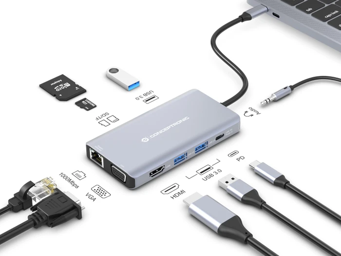 Conceptronic 10-in-1 Dockingstation, USB-C 3.0 [Stecker]