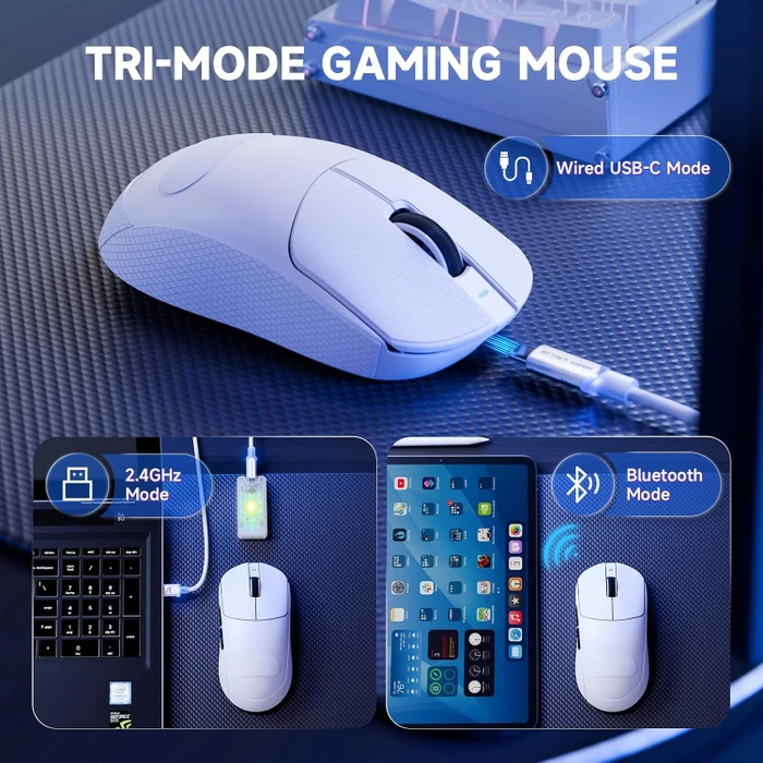 Attack Shark X8 Pro Tri-mode Wireless Gaming Mouse, weiß, inkl. Grip Tape, USB/Bluetooth