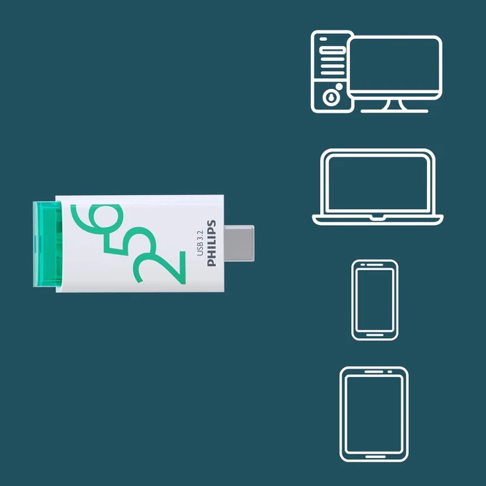 Philips Flash Drive Click Edition 256GB weiß/grün, USB-C, USB 3.2 Gen 1×1