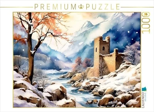 Calvendo Schnee fällt auf den Gebirgsbach und die Burgruine