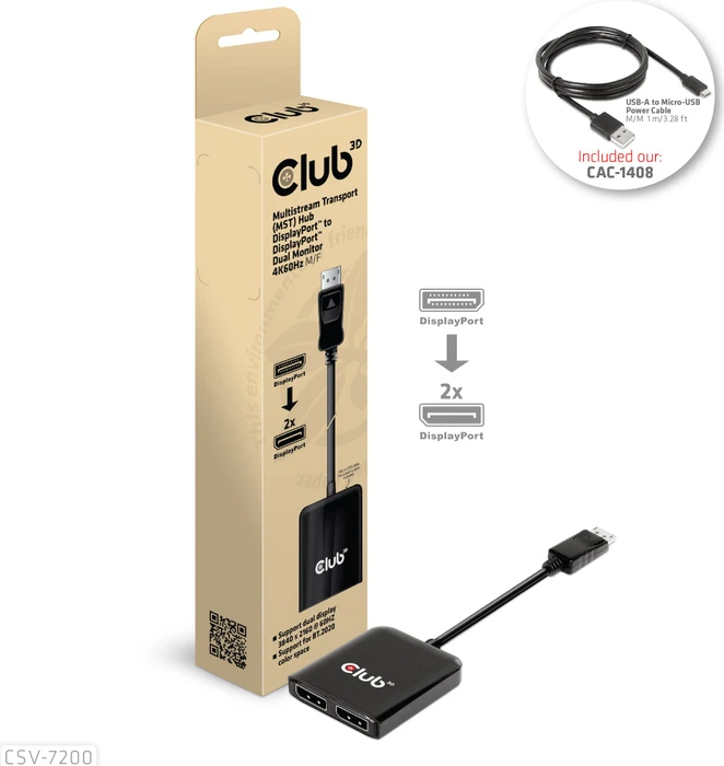Club 3D MST-Hub DisplayPort 1.4 auf 2x DisplayPort Dual Monitor 4K60Hz