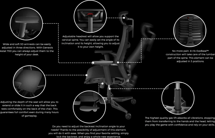 Genesis Astat 700 G2 Ergonomic Gamingstuhl, schwarz