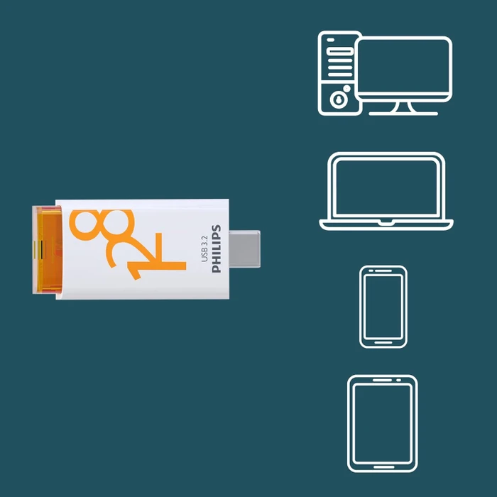 Philips Flash Drive Click Edition 128GB weiß/orange, USB-C, USB 3.2 Gen 1×1