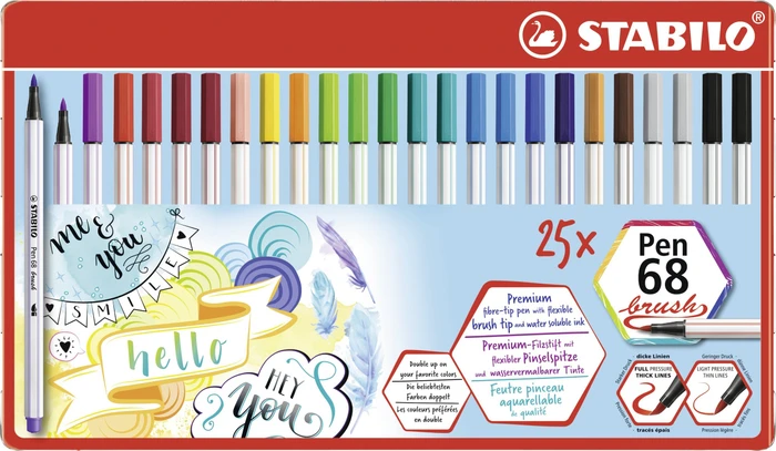 STABILO Pen 68 brush sortiert, 25er-Set, Metalletui