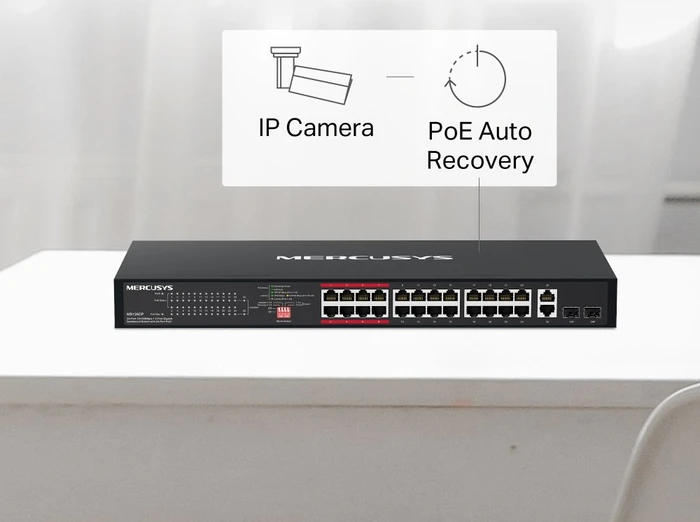 Mercusys Rackmount Switch, 24x RJ-45, 2x RJ-45/SFP, 295W PoE+