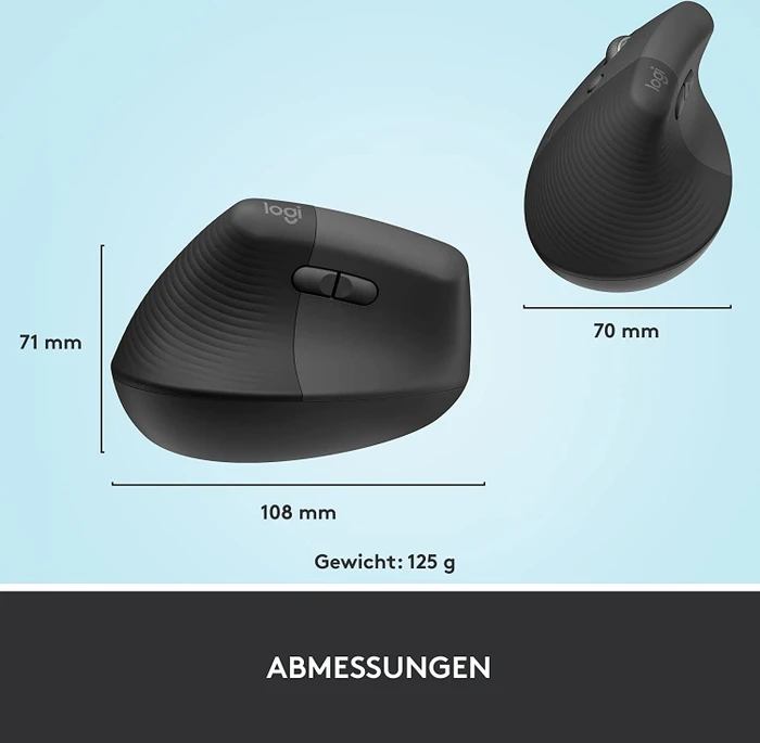 Logitech Lift Left Vertical Ergonomic Mouse, Graphite, Linkshänder, Logi Bolt, USB/Bluetooth