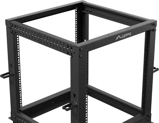 Lanberg Open Rack Series 19" Open Frame Rack 12HE, 4-Pfosten, mit Rollen, Flat Pack, tiefenverstellbar, 576-1033mm, RAL 9004, 641mm tief