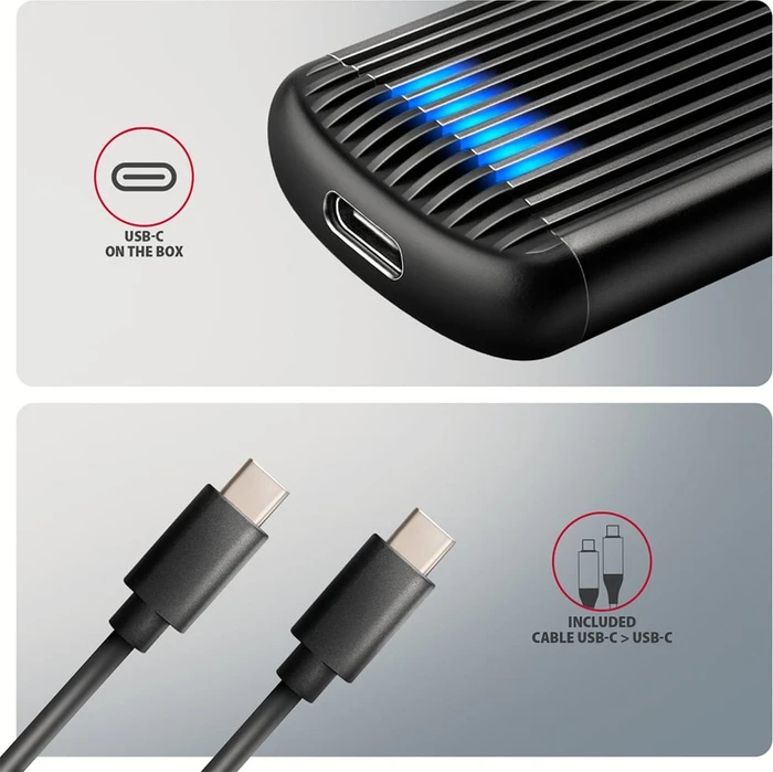 Axagon M.2 Festplattengehäuse, M.2 PCIe, Ribbed Box, USB-C 3.1