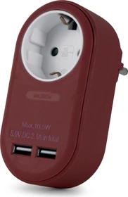 Entac Steckdosenadapter mit 2x USB-A, 1-fach, Burgundy