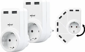 Revolt Steckdose mit 360° drehbarem Doppel-USB-Netzteil, 2x USB, 1-fach, 2er-Pack, weiß