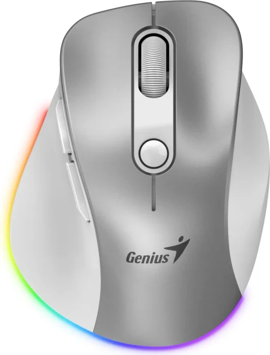 Genius Ergo 9000S Pro Wireless Bluetooth Rechargeable Mini Ergo Silent Mouse, Silver, USB/Bluetooth