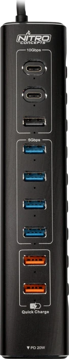 Nitro Concepts UH1 10-Port USB-Hub, USB-C/USB-A 3.1 [Stecker]