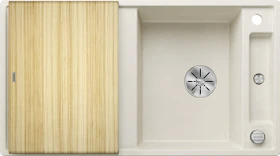 Blanco Axia III 5 S InFino Einbau Becken reversibel mit Ablauffernbedienung softweiß inkl. Holzschneidebrett